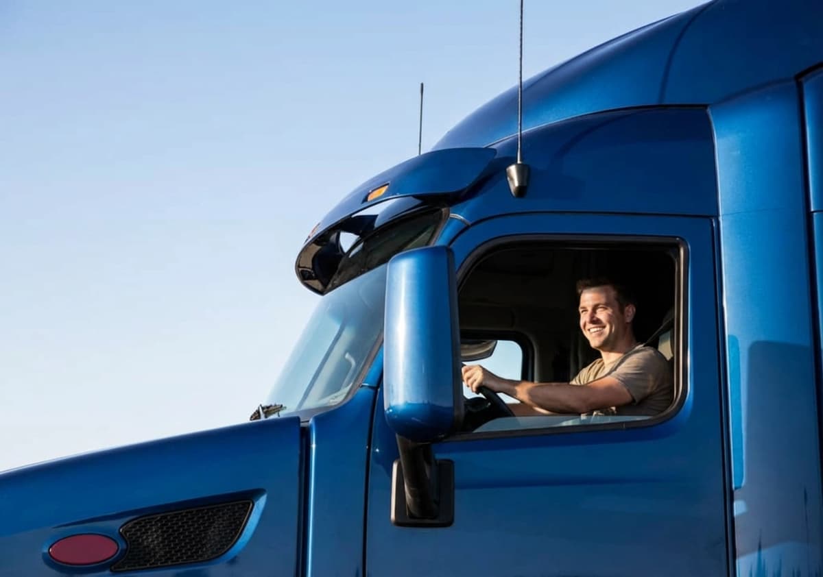 CDL truck driver smiling in cab